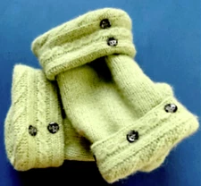 FINGERLESS GLOVES GREEN ANGORA MERINO WOOL M - L MEDIUM - LARGE ARM WARMER CUFFS