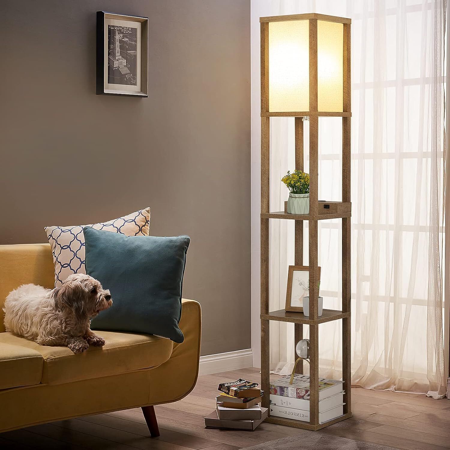 Modern 3-Tier Floor Lamp with Wireless Charger & Fast USB Ports-image