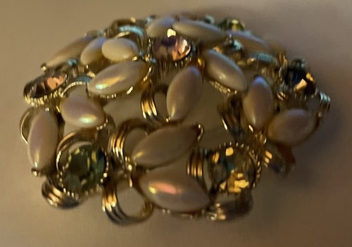 Vintage BSK signierte Marquise Perlen große facettierte Strass runde Kuppel Anstecknadel Brosche - Bild 10 von 12