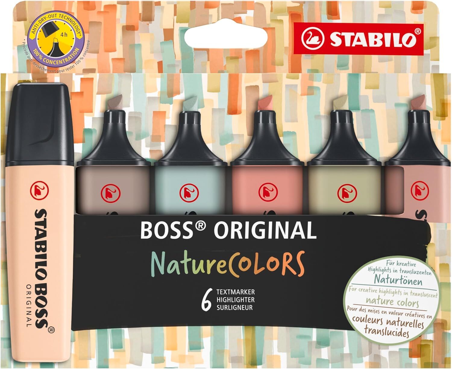 Хайлайтер — STABILO BOSS ORIGINAL NatureCOLORS — упаковка из 6 шт. — бежевый, теплый серый,