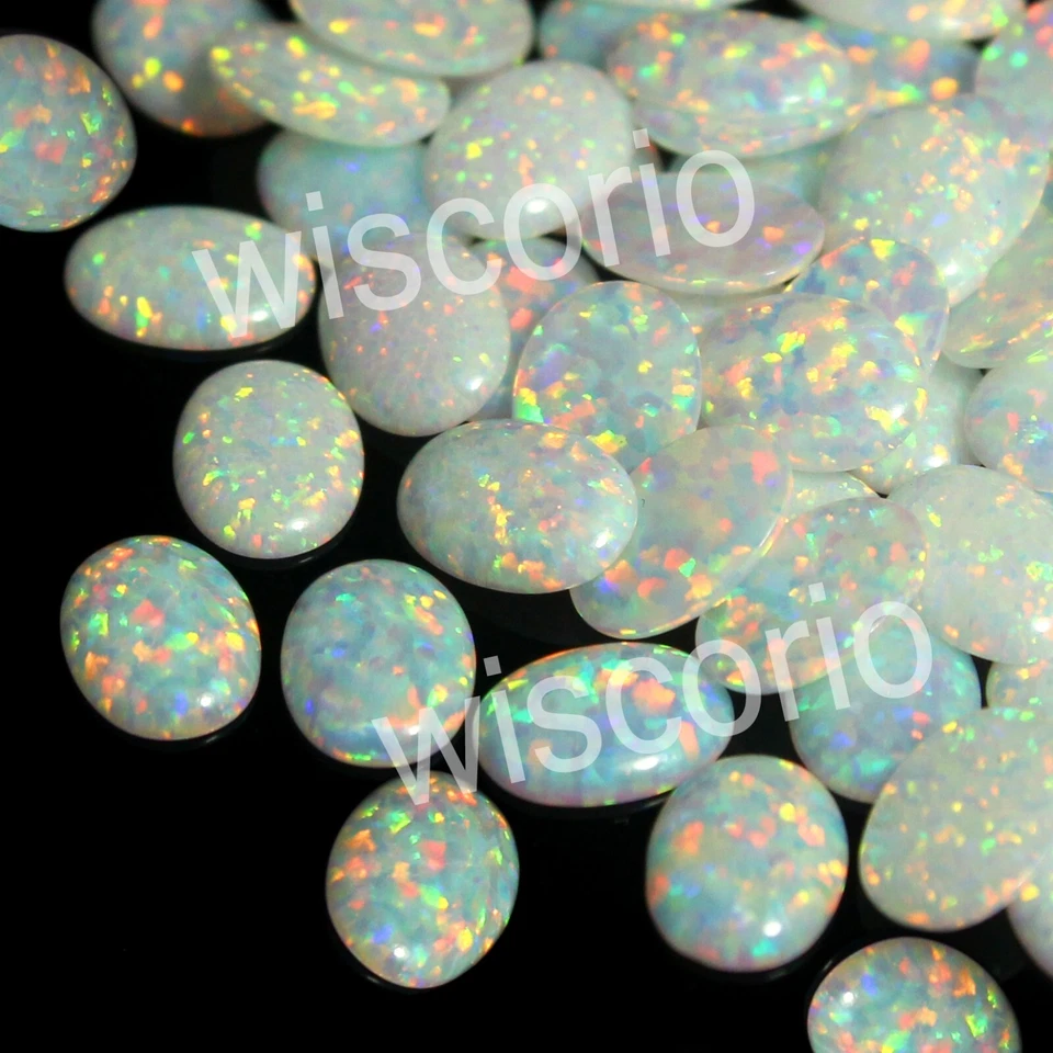 10 Pcs Natural Australian Multi Color Fire 7x5 MM Oval White Opal Certified Gems - Image 2 of 4