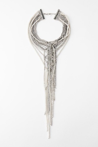 ZARA Faux Pearl Rhinestone Gem Long Multi Strand Statement Necklace Jewelry NEW - Picture 4 of 6
