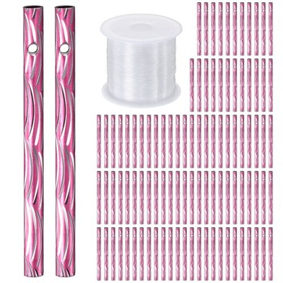 100Pcs Wind Chime Tubes, 0.6x8cm Aluminum Wind Chime Parts with String Pink