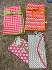 Set of 2 Baby Changing Pad w/2 Wipes Caring Pouches Pink Orange Green Gray NEW