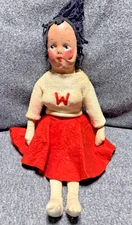 Antique Wendy Doll Rag Cloth Mama 1930 Music Brass Key Wind Up Box Sweater 15"