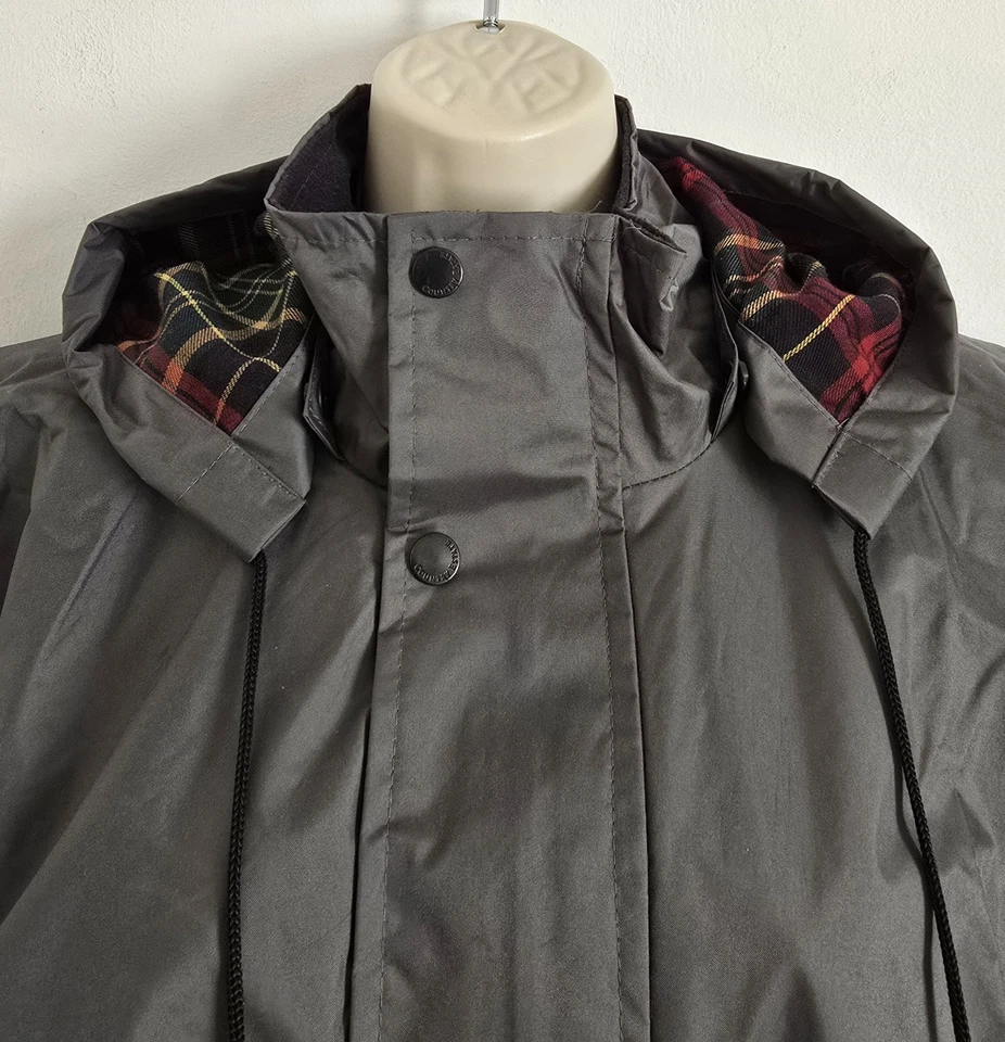 Country Estate Size 2XL Greyish Khaki Lined Removable Hood Long Riding Rain Coat - Image 4 of 4