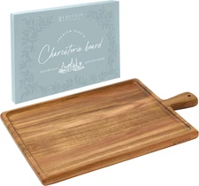 Charcuterie Board - Acacia Wood Cutting Board for Kitchen with Handle, Cheese Bo