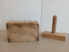 Antique Rectangle Butter Press Wood Mold Dovetail Rustic Farmhouse Kitchen Decor