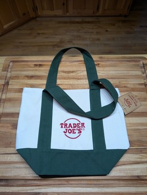 Trader Joe's Mini Canvas Tote Bag Green White Utility NWT Limited Edition
