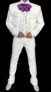 Charro or Mariachi Suit for Men in Size 42 White/ Silver
