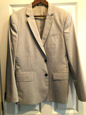 Express Men's Gray Fitted Suit Jacket 2-Button Notch Lapel Stretch Twill 42R