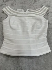 CACHE Camisole/Corset Top Women's Size 10 White Full Zipper Back Striped EUC