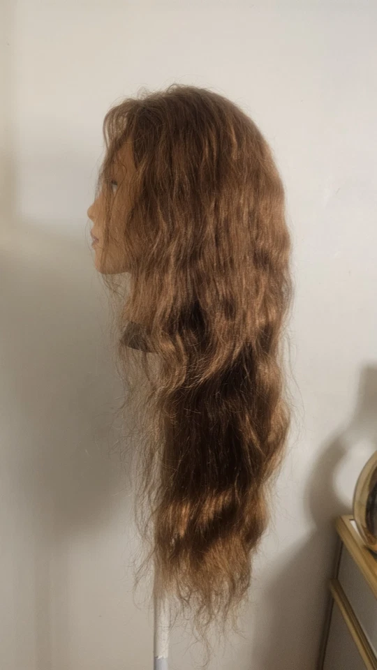 Peluca de encaje de cabello humano virgen 150 % marrón superior regular de alta calidad 26"  Foto 3 de 4