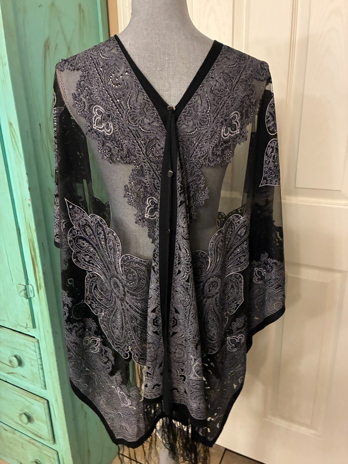 BLACK SEQUINS EMBOSSED LIKE, BUTTON DOWN FRONT & … - image 4