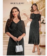 BeryLove Sequin  Formal Mother of The Bride Dress Cocktail Evening Black XXL