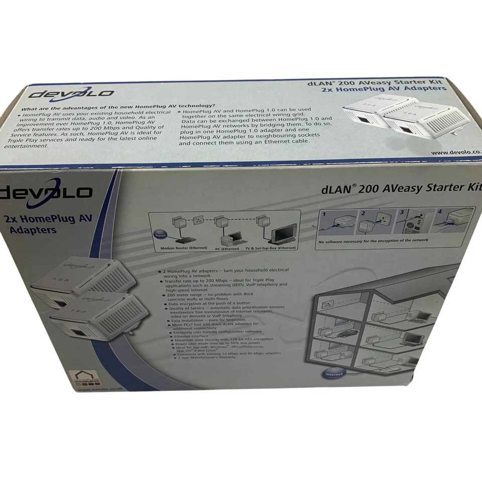 Devolo DLAN 200 AVeasy Starter Kit Powerline Ethernet Adapter 200 Mbps Device - Image 3 of 4