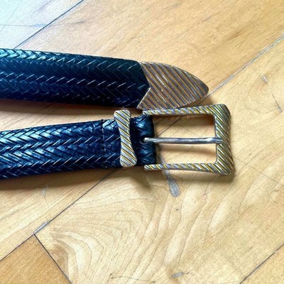 Vintage Johnston & Murphy Woven Leather Belt Italian Calfskin Metal Tip Western