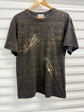 Vintage All Over Print Tribal T-Shirt USA Made Brown Abstract Graphic L