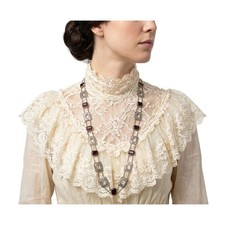 VTG Victorian Silver Etched Belt or Necklace Amethyst Glass Double Chain 34"