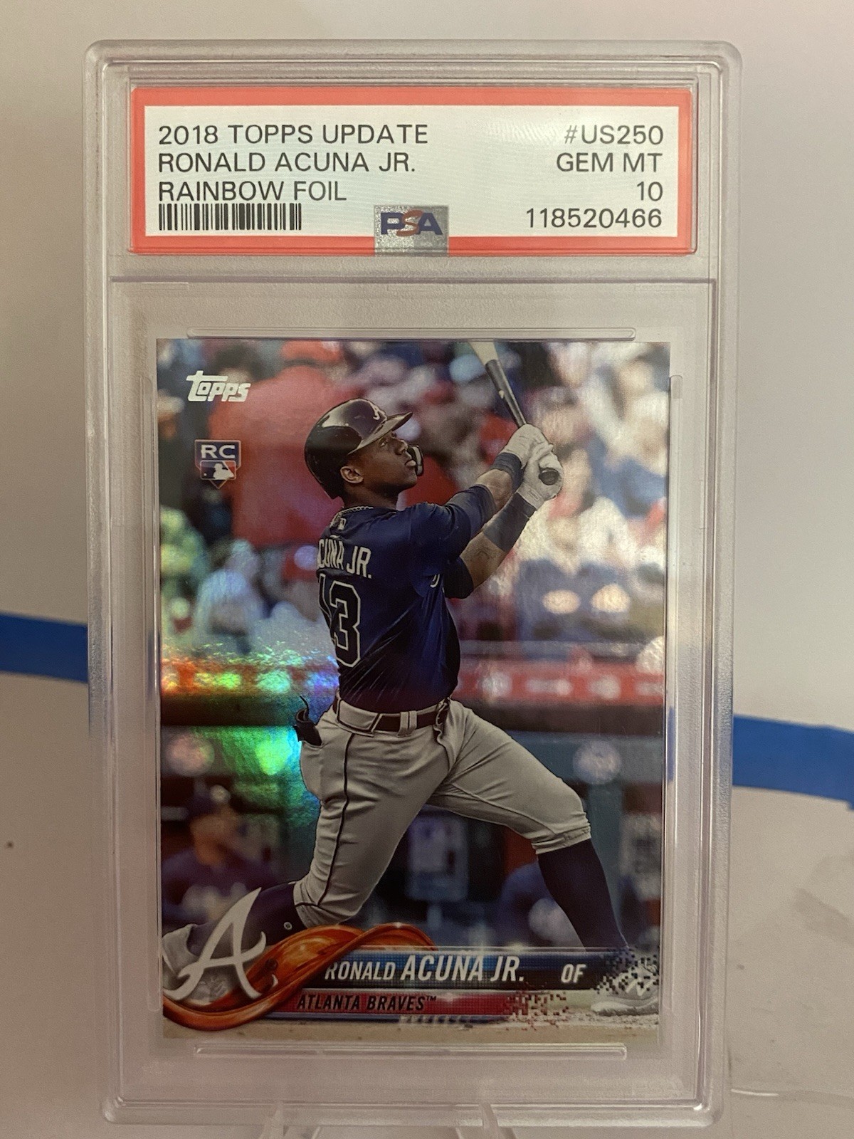Topps 2018 Update Series Ronald Acuna Jr. #US250 Rainbow Foil Rookie PSA 10
