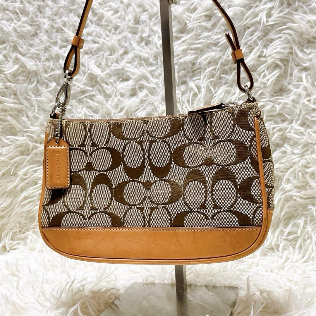 Coach Signature Demi mini Pouch Hand Bag Canvas Leather Beige 6094