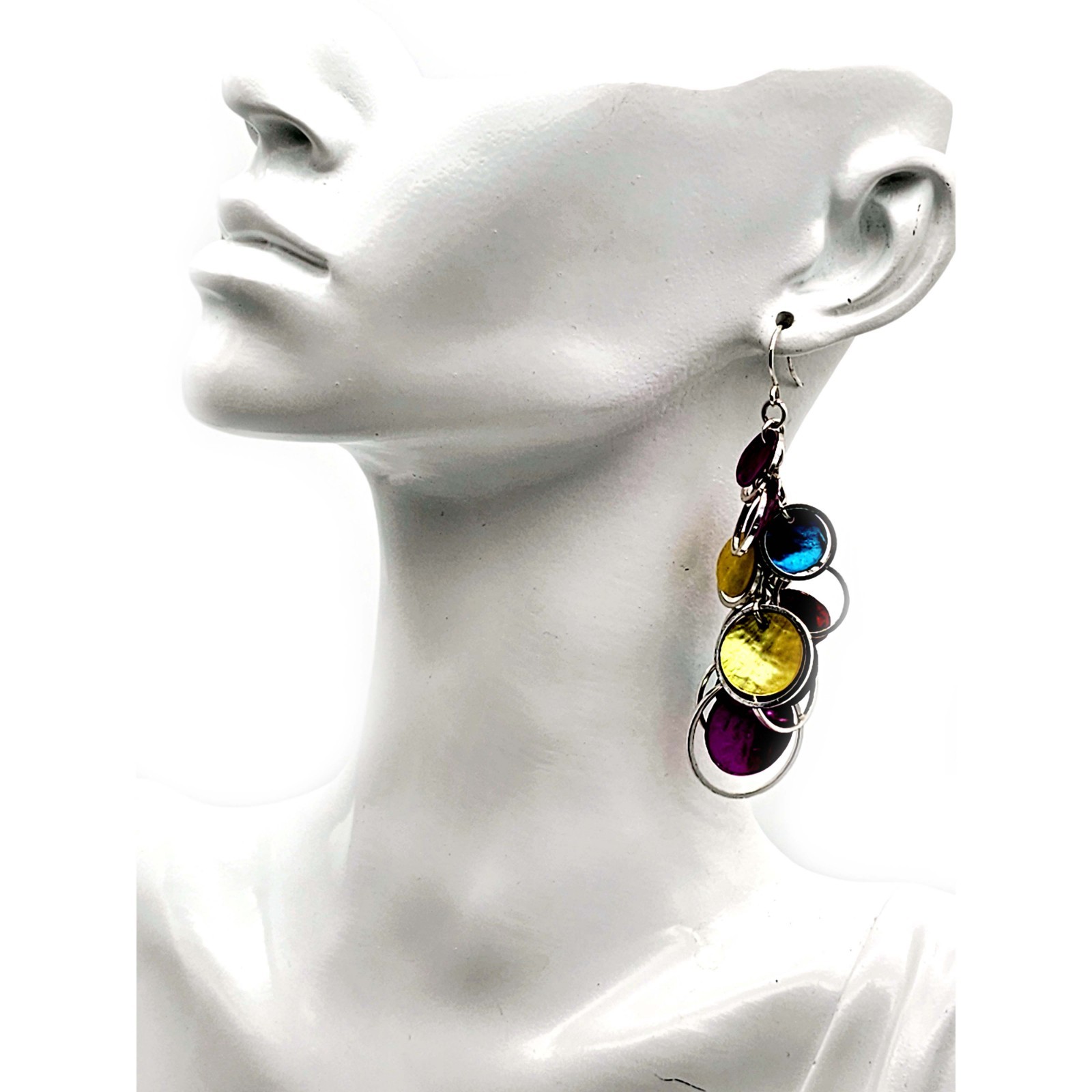 Boho Dangle Shell Disc Earrings – Multicolor Circ… - image 4