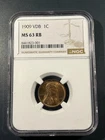 1909 VDB 1c US Wheat Cent Penny :: NGC - MS 63 RB