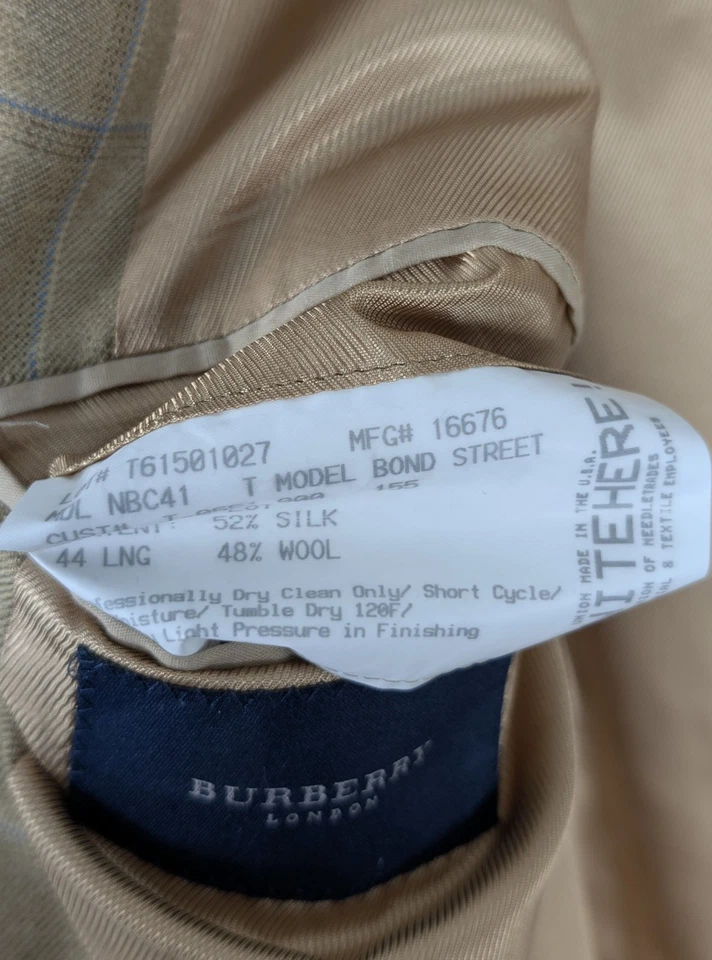 Burberry London Brown Windowpane Check Silk Wool Blazer Jacket 44 Long - Image 4 of 4