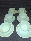 SIX Anchor Hocking Fire-King Alice Jadeite Floral Cup and Saucer Sets