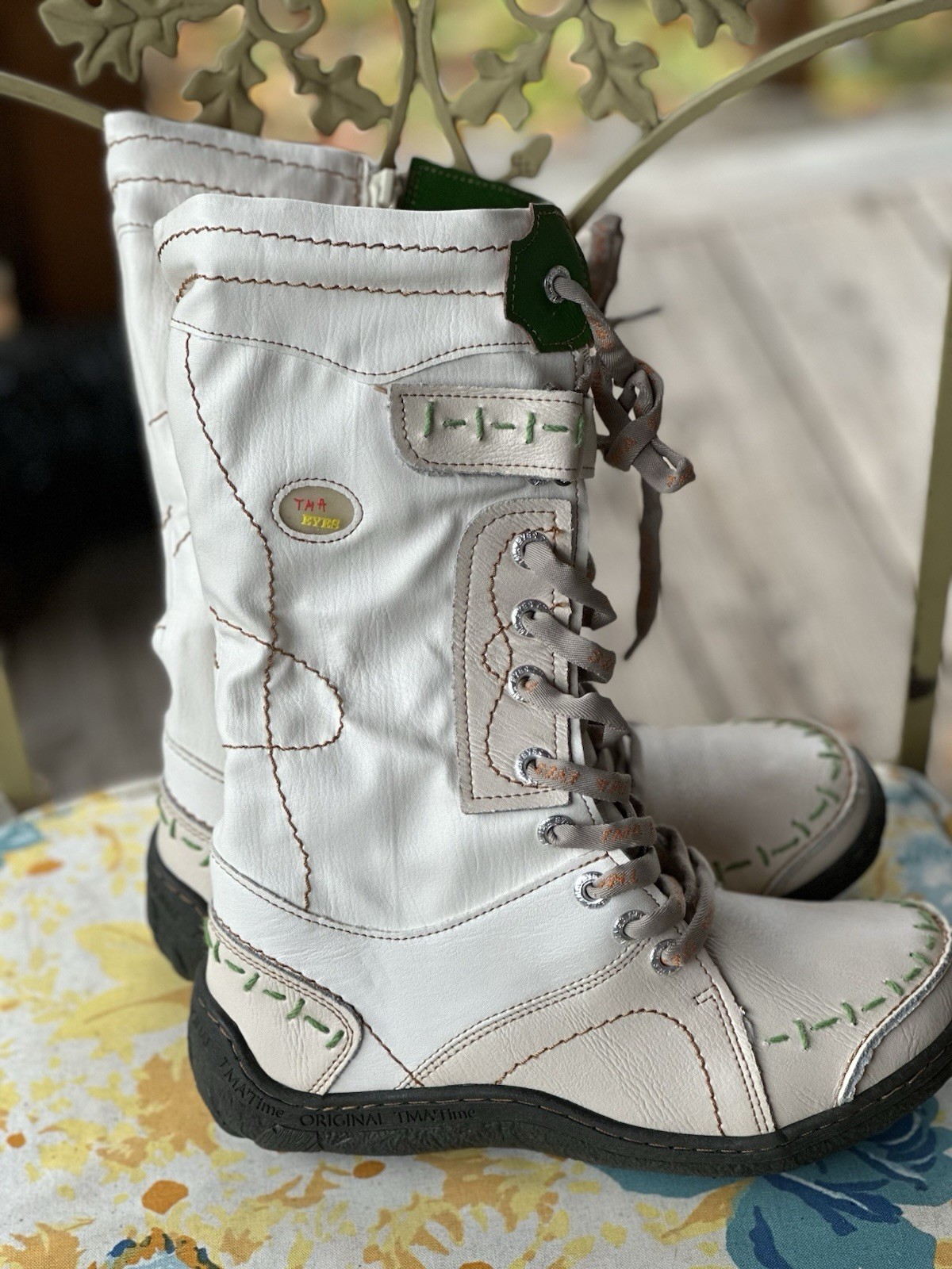 TMA Time White Lace Up Boot Womens 7.5