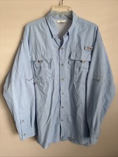 Columbia PFG Bahama II Shirt Mens Large Lgt Blue Long Sleeve Vented Omni-Shade