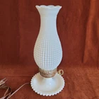 Vintage Electric Hobnail Milk Glass Hurricane Lamp w/ Trinket Dish Base 13.5"