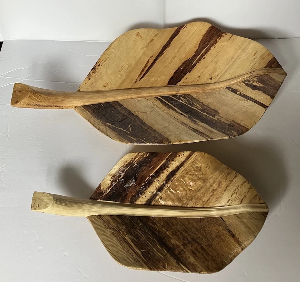 Wood Leaf Shaped  Large Platters/Serving Trays (2) Indonesia 20 X 9.5 Inches - Image 2 of 4