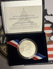 2000 Library of Congress 90% Silver Dollar coin Commemorative OGP