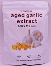 Odorless Garlic 7500mg Per Servings, 300 Softgels  2 Years Aged Garlic Extra...