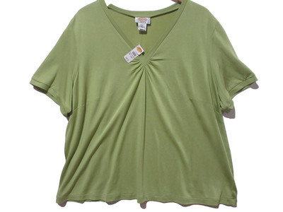 NWT $66 Talbots 20W 2X Silk Blend Blouse Short Sleeves Avocado Green VERSATILE