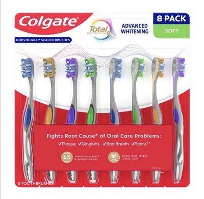 Colgate Total Advanced Whitening Toothbrush Soft 8 Pack Individually Sealed