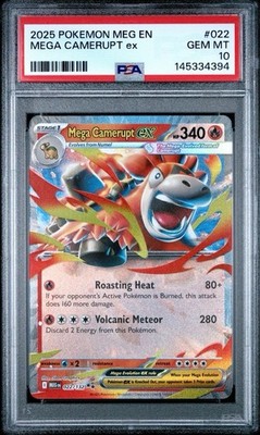 2025 Pokemon Mega Evolution #022 Mega Camerupt EX PSA 10 Card GEM MINT Free Ship