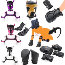 Puppy Play Cosplay Dog Hood Mask Collar Tail Paw Boots Pet Roleplay Costume Adul
