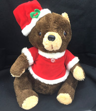 Vtg Happy Mates Brown Teddy Bear Stuffed Plush Brown Christmas Holiday USA