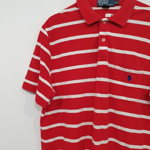 Polo Ralph Lauren Red White Stripes Mens Polo Shirt Size Large Collared - Picture 3 of 6