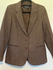 Women’s Vintage Chaus Wool Herringbone Tweed Blazer Jacket 2 Button Brown 9/10