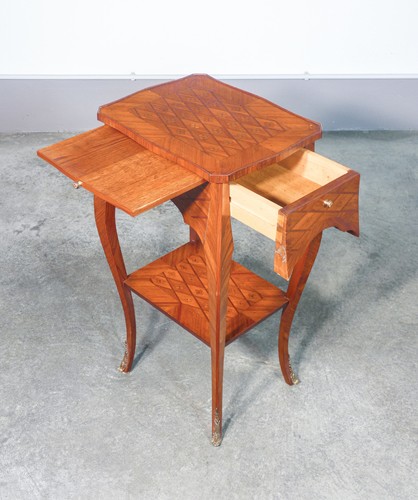 ⚜️ Kleiner Tisch Gueridon Stil Napoleon III Holz Intarsien Antik Schublade Brett - Bild 3 von 9
