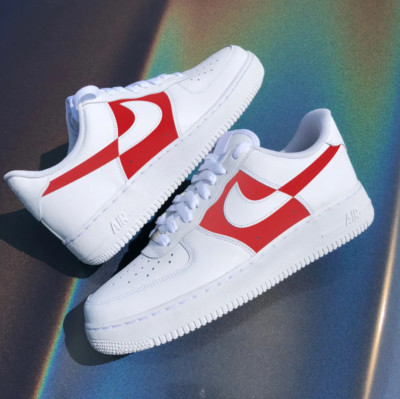 Air Force 1 Custom Low Shoes Two Tone Scarlet Red Inverted Swoosh Retro Mens