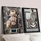2pcs Giraffe Zebra Painting Mammal Painting Wall Art Canvas Unframed