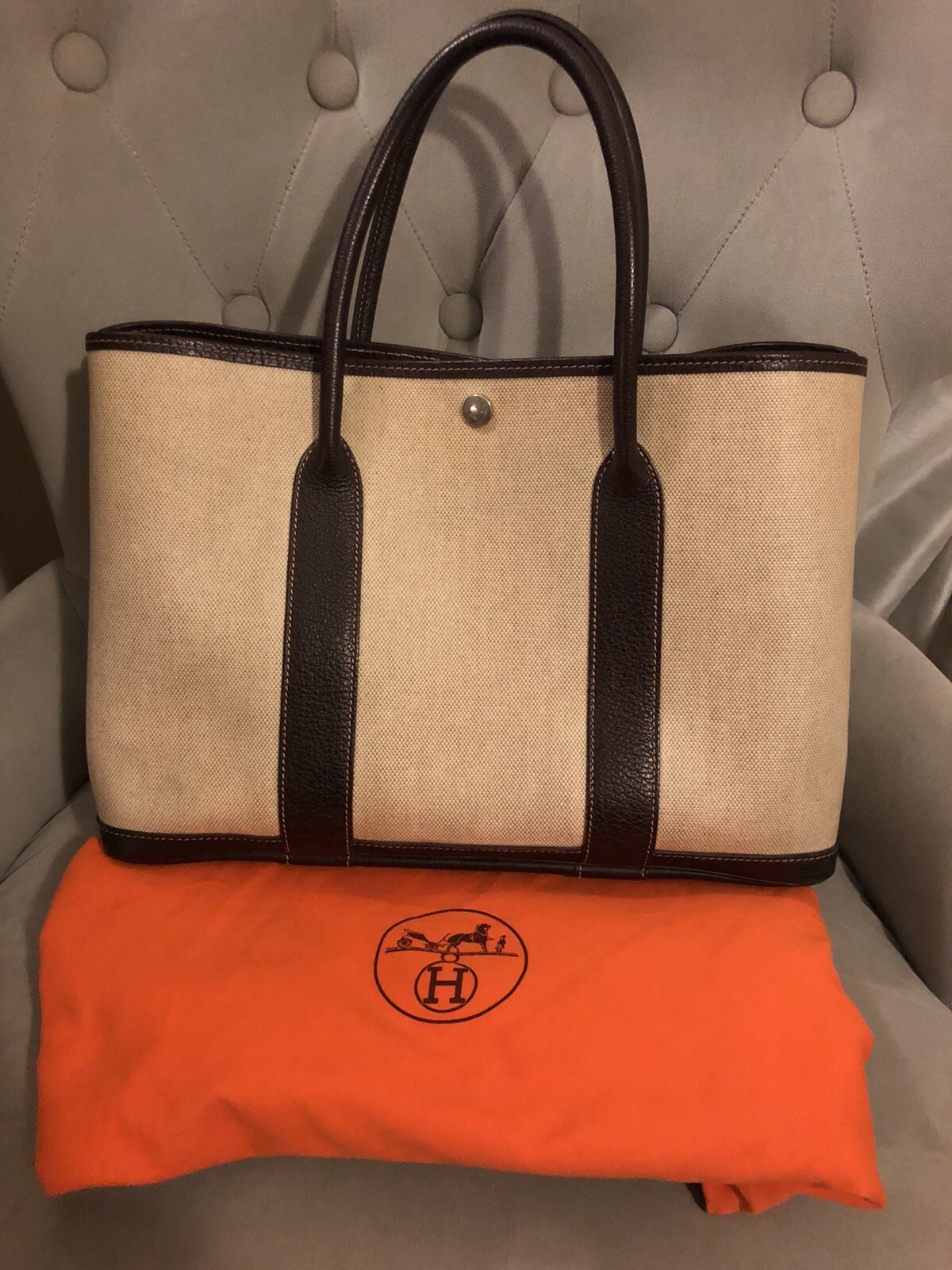 Hermes Bag Garden Party Tote Toile 36 Beige Canvas Ch… Gem