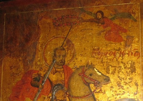 XVIII secolo. Icona greca raffigurante San Minas - San Mena. Grecia. Fondo oro. - Foto 4 di 7