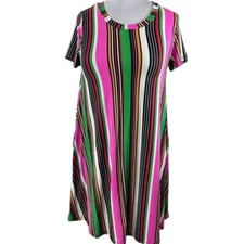 Paisley Raye Womens NWT SZ M Stretchy Soft Multicolor Striped Dress Short Sleeve