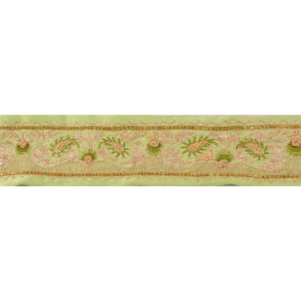 Sânscrito Vintage Sari Borda Frisada à Mão Artesanato Indiano Acabamento Costura Renda 1 Jarda - Imagem 3 de 4