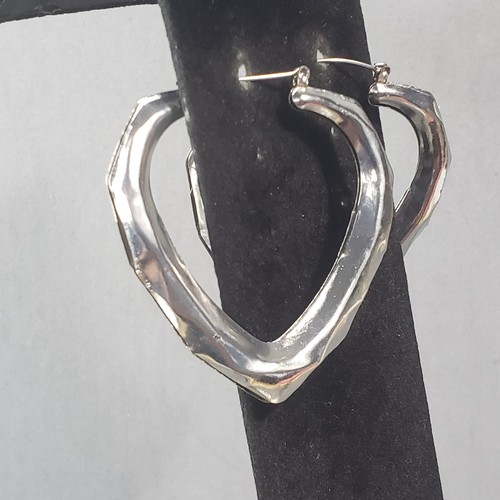 Orecchini Cerchio Cuore Tono Argento Brutalisti Retrò Modernariato Boho Traforati 2,5" - Foto 2 di 9
